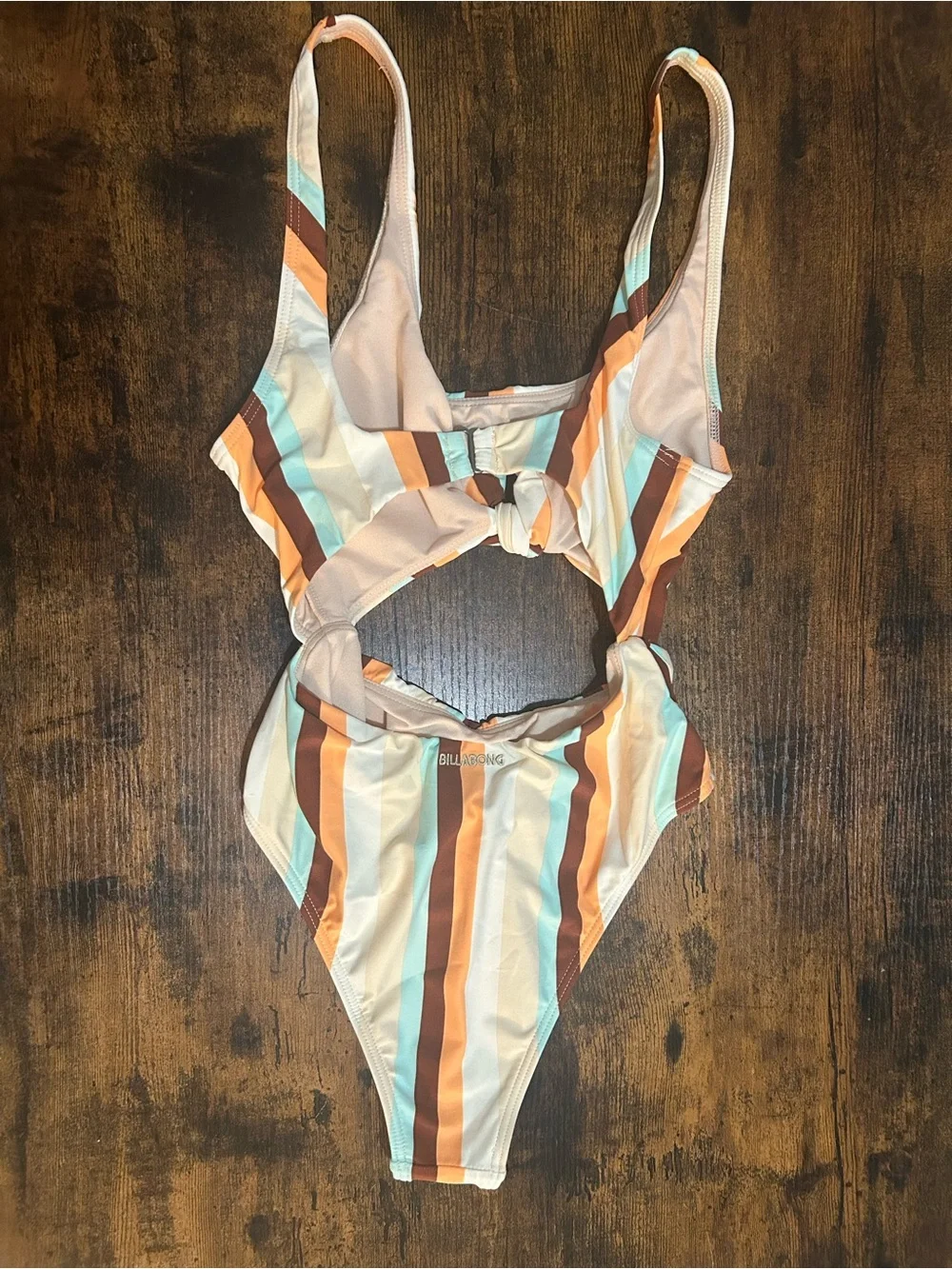 Billabong Striped Cutout One-Piece Swimsuit in Cream, Orange & Blue
